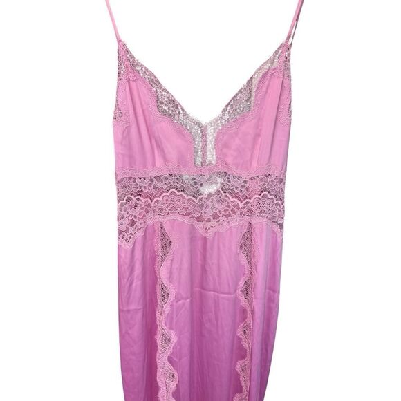 Victoria’s Secret Pink Satin Lace Slip Dress Nightgown Small Maxi Lingerie 🌸 - Picture 8 of 14